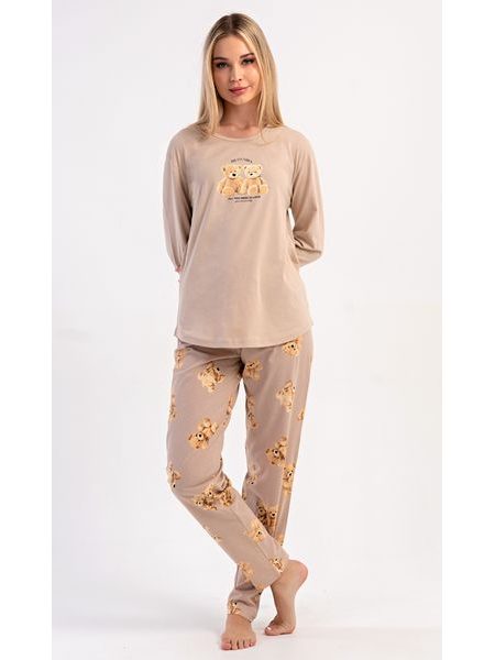 Dámské pyžamo dlouhé Monika - bílá káva