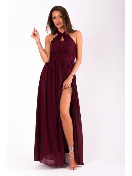 Večerní halterneck šaty bordó