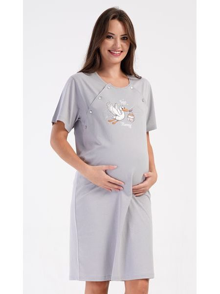 Dámská noční košile mateřská Čáp s miminkem - šedá