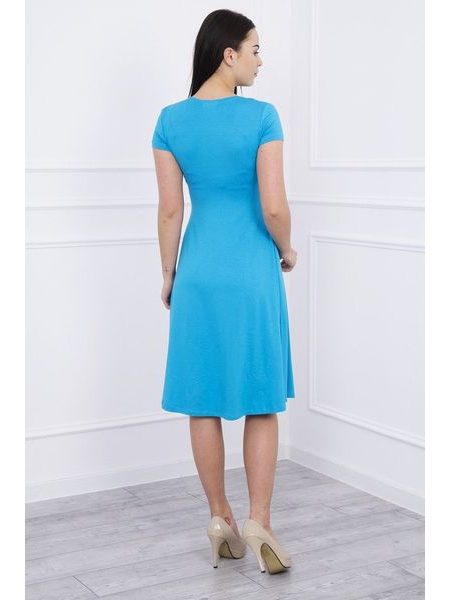Šaty s výstřihem a krátkým rukávem, tyrkysová