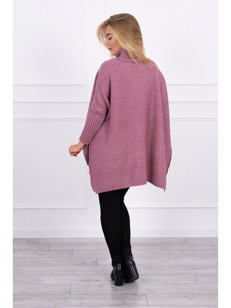 Svetr s rolákem a rozparky po stranách, tmavě růžová