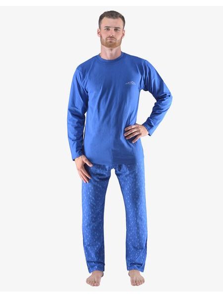 Pánské pyžamo dlouhé pánské, šité, s potiskem Pyžama 2023 79165P - modrá pomnenková
