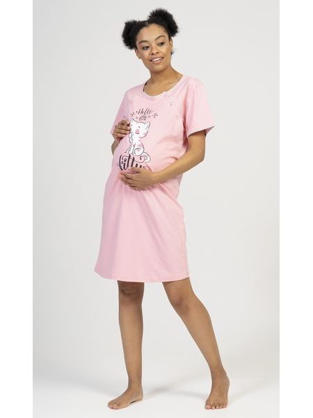 Dámská noční košile mateřská Little cat - světle růžová