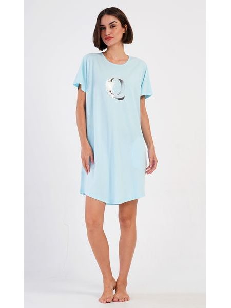 Dámské domácí šaty s krátkým rukávem Queen - světle modrá