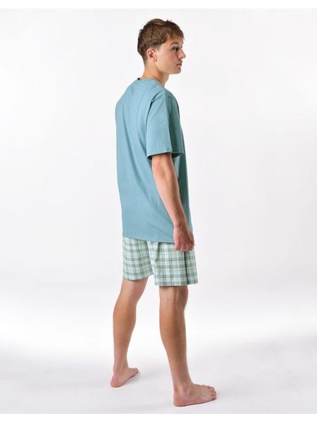 Pánské pyžamo krátké, šité, s potiskem 79188 - měsíc aqua