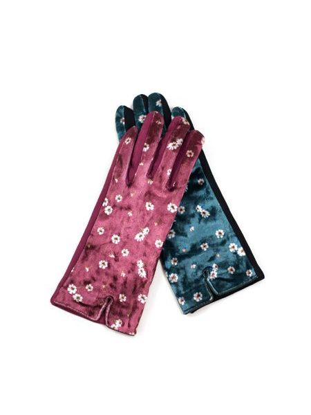 Rukavice s květinami modré