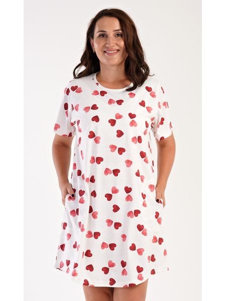 Dámské domácí šaty s krátkým rukávem Valentýna - jahodová