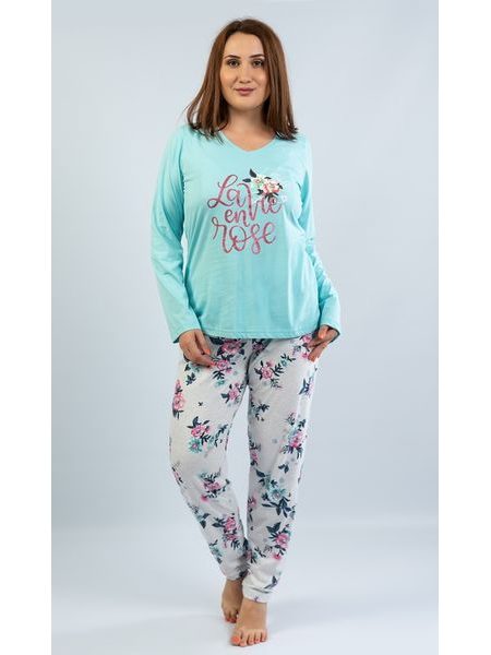 Dámské pyžamo dlouhé Rose - azurová