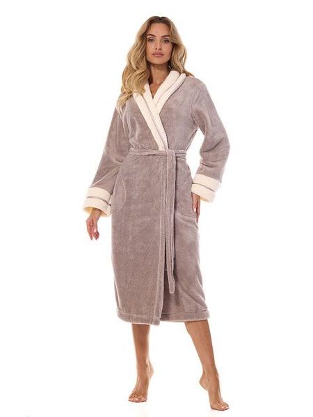 Huňatý župan Madame béžovo-bílý