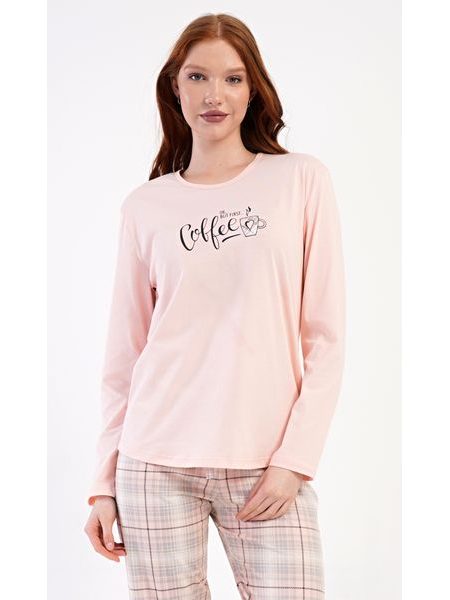 Dámské pyžamo dlouhé Coffee - světle lososová
