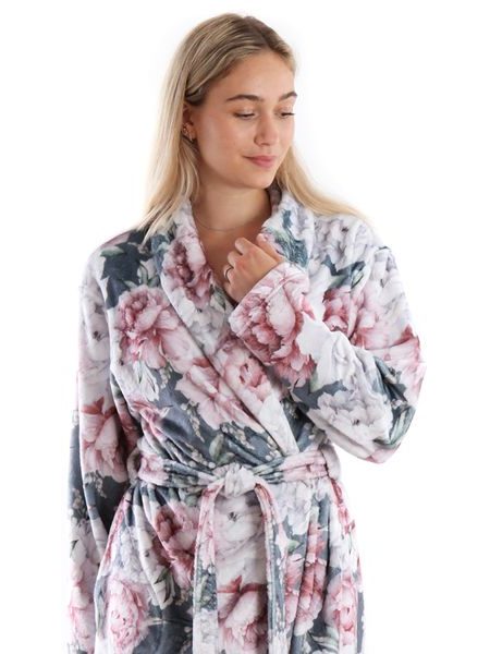 Dámský dlouhý župan s šálovým límcem Aisha Tmavé pivoňky