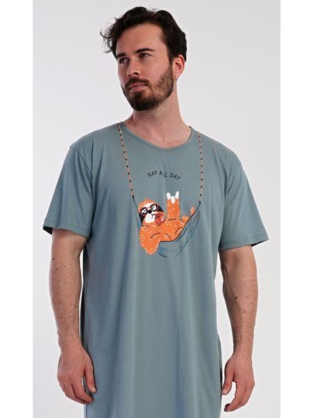 Pánská noční košile s krátkým rukávem Pohodář - mátová