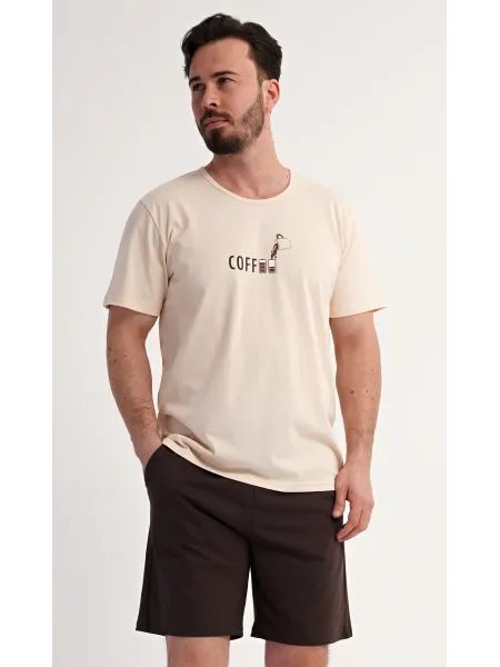 Pánské pyžamo šortky Coffee - smetanová
