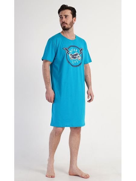 Pánská noční košile s krátkým rukávem Motocycle - modrá