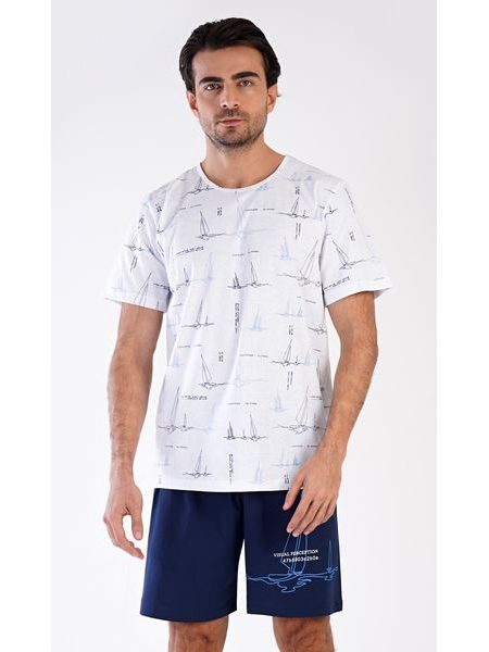 Pánské pyžamo šortky Plachetnice - tmavě modrá