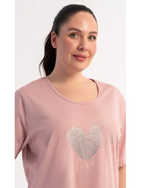 Dámská noční košile s krátkým rukávem Love - pudrová