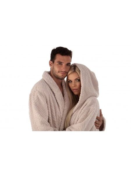 Unisex dlouhý župan s kapucí ATHENA světle oříšková