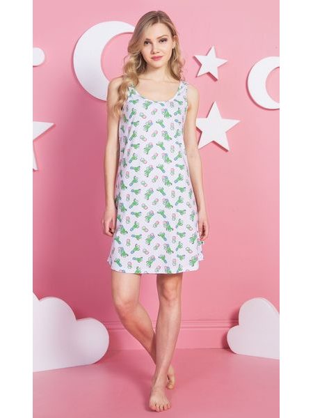 Dámská noční košile na ramínka Kaktus - zelená