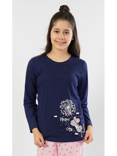 Dětské pyžamo dlouhé Myš s pampeliškou - tmavě modrá