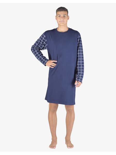 Pánské košile noční pánská dlouhý rukáv, šité, s potiskem Pyžama 2023 79157P - lékořice šedobílá