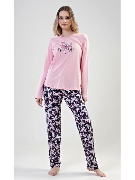 Dámské pyžamo dlouhé Motýlci - světle růžová