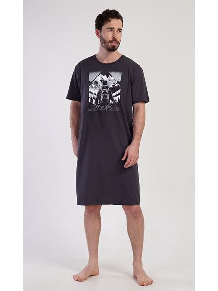 Pánská noční košile s krátkým rukávem Mountain - tmavě šedá