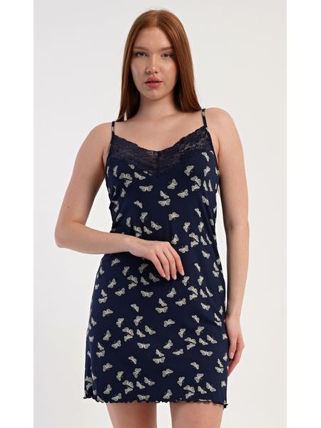 Dámská noční košile na ramínka Motýlci - tmavě modrá