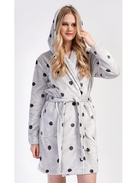 Dámský župan krátký s kapucí Puntík - světle šedá