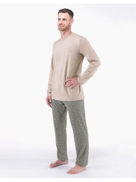 Pánské pyžamo dlouhé pánské, šité, s potiskem Pyžama 2024 79175P - šedohnědá šedá