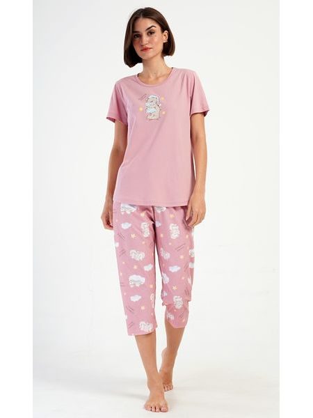 Dámské pyžamo kapri Méďa s polštářem - starorůžová