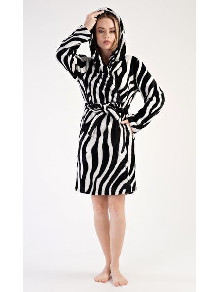 Dámský župan krátký s kapucí Zebra - černá