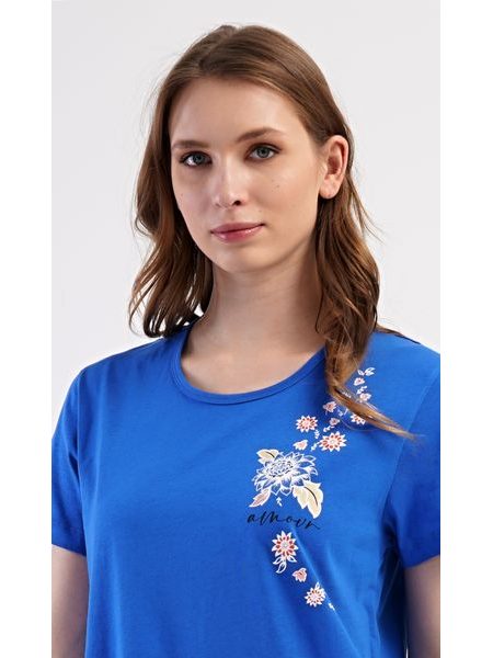 Dámské domácí šaty s krátkým rukávem Květy - modrá