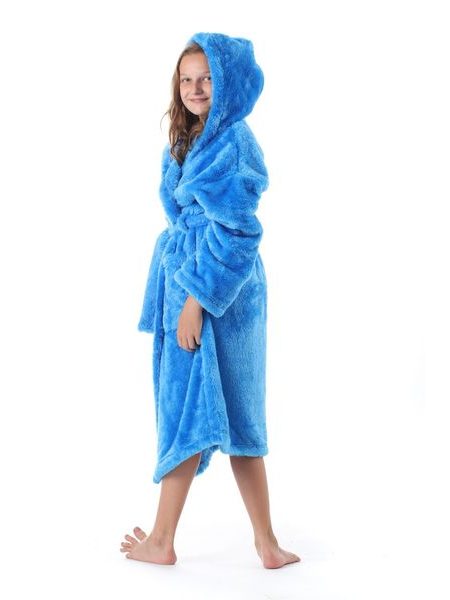 Dětský dlouhý župan s kapucí LILLY a JACK EXTRA středně modrá