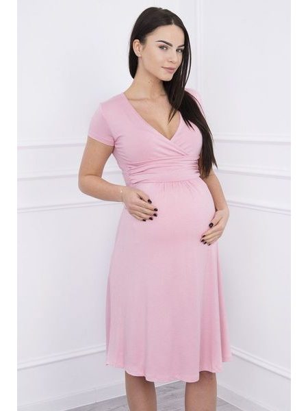 Šaty s výstřihem a krátkým rukávem, světle růžová