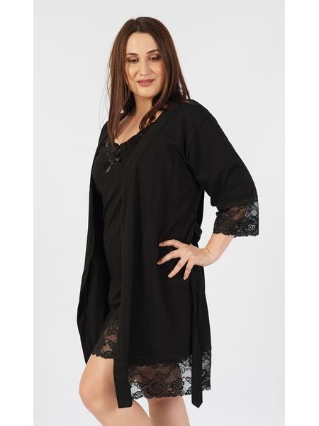 Dámský župan s noční košilí na ramínka Laura - černá