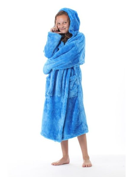 Dětský dlouhý župan s kapucí LILLY a JACK EXTRA středně modrá