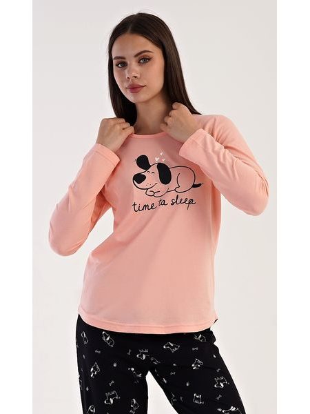 Dámské pyžamo dlouhé Let me sleep - meruňková