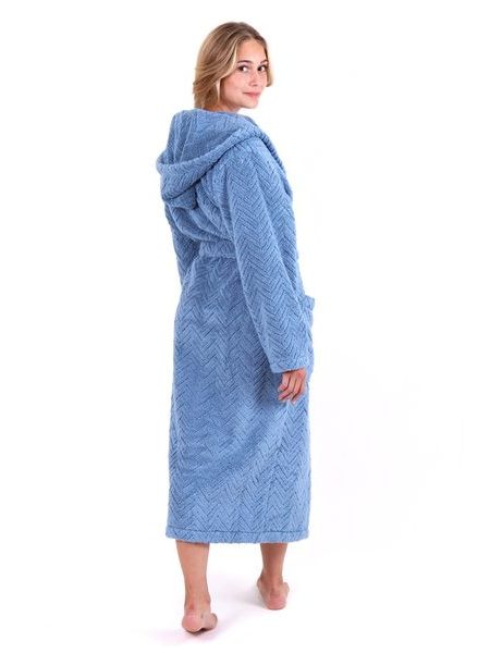 Dámský dlouhý župan s kapucí ATHENA modrá