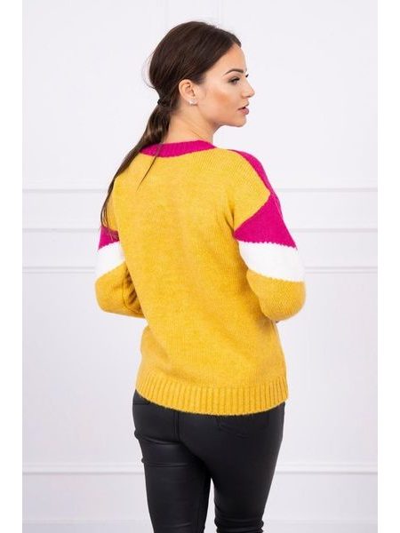 Svetr s geometrickými vzory, růžová + hořčicová