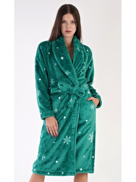 Dámský župan dlouhý se šálovým límcem Vločky - zelená