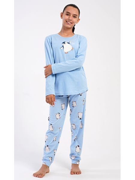 Dětské pyžamo dlouhé Tučňák - světle modrá