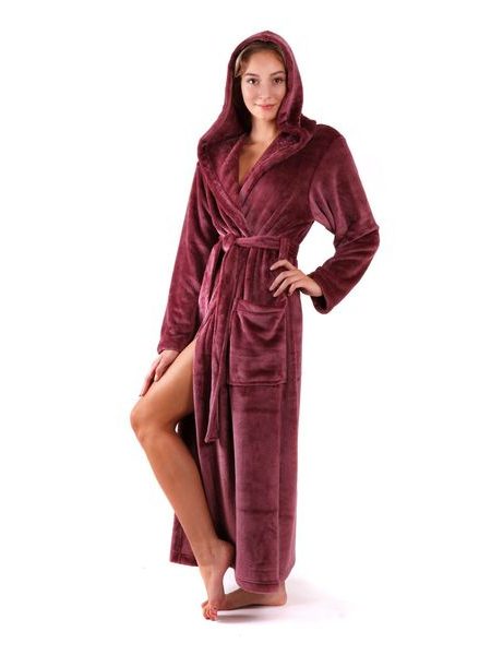 Dámský dlouhý hřejivý župan s kapucí SIENA mauve wine