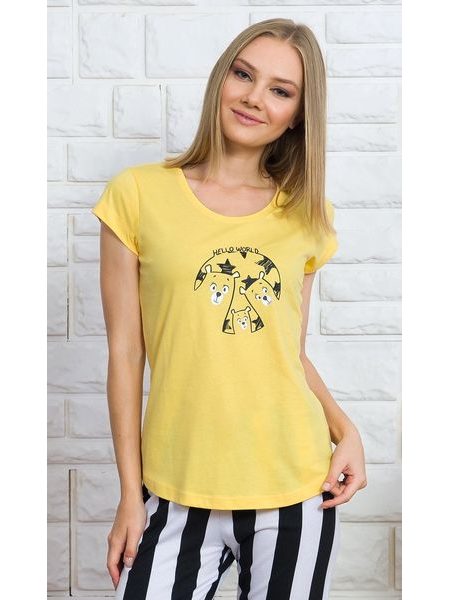 Dámské pyžamo kapri Hello world - žlutá