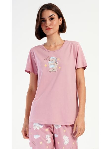 Dámské pyžamo kapri Méďa s polštářem - starorůžová