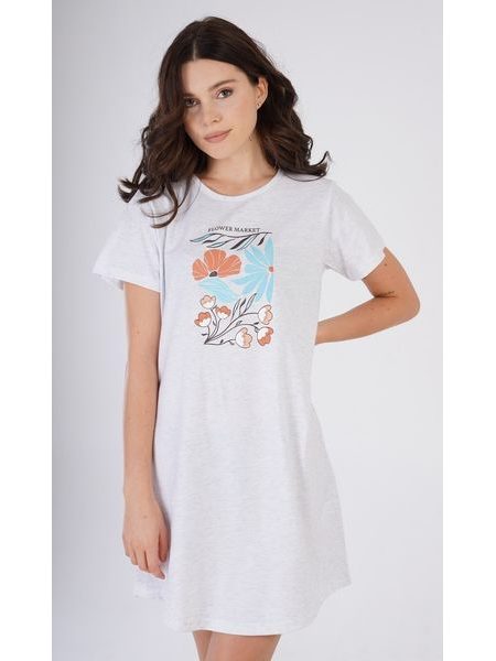 Dámská noční košile s krátkým rukávem Botanical - světle šedá