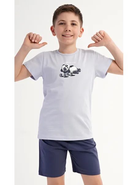 Dětské pyžamo šortky Malá panda - modrošedá
