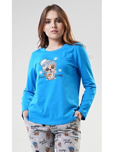 Dámské pyžamo dlouhé Tygřík - modrá