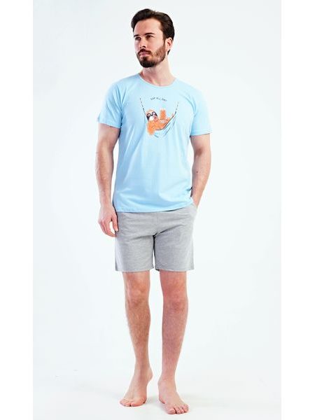 Pánské pyžamo šortky Pohodář - světle modrá