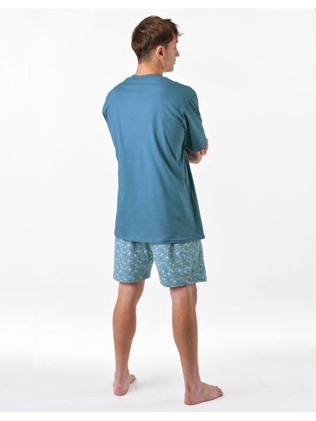 Pánské pyžamo krátké, šité, s potiskem 79190 - měsíc dunaj