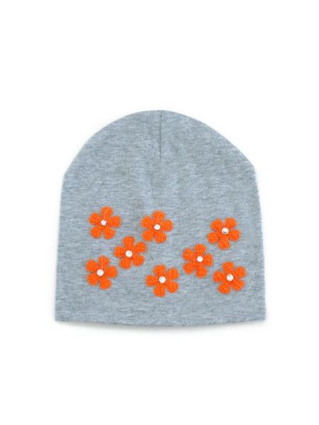 Dívčí květovaná čepice šedá